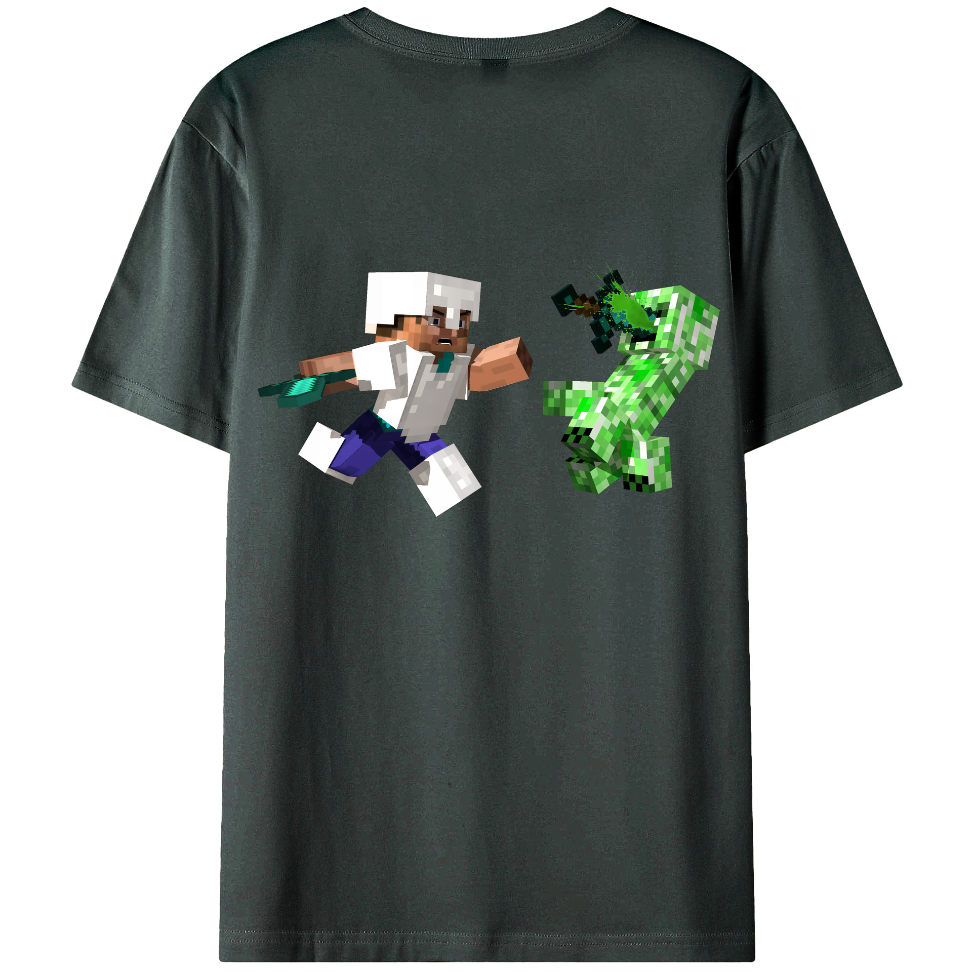 （画像用） マインクラフト ブロックの世界 Minecraft MC Block world 綿100％ メンズ半袖Tシャツ（バックプリント） 通気性